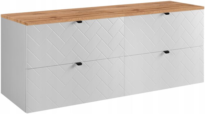 Szafka pod umywalkę MADIS 160 cm biała blat wotan wisząca pojemna szuflady frezowane fronty