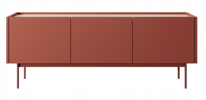Szafka RTV  SIMPLE 144 cm czerwony / dąb linea z drzwiczkami i metalowymi nogami