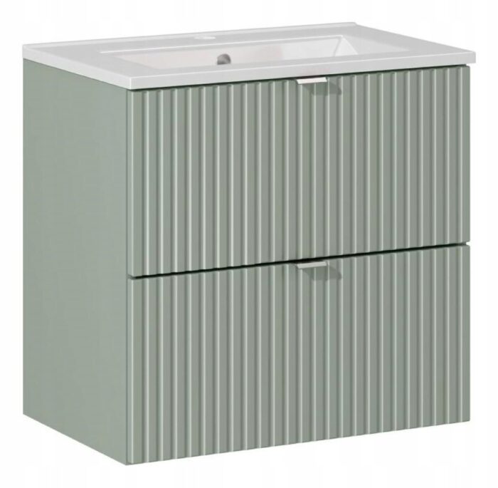 Szafka z umywalką LINE GREEN 50 cm zielona szałwia wisząca szuflady ryfowane franty