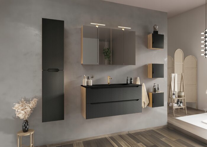 Szafka pod umywalkę LUXOR 60 cm dąb czarny front 3 D wisząca drzwi