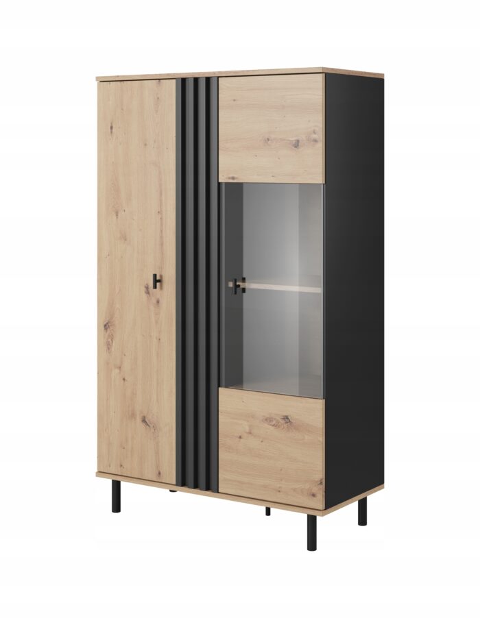 Witryna MADISON 149 cm dąb artisan / antracyt szeroka z szkłem i półkami