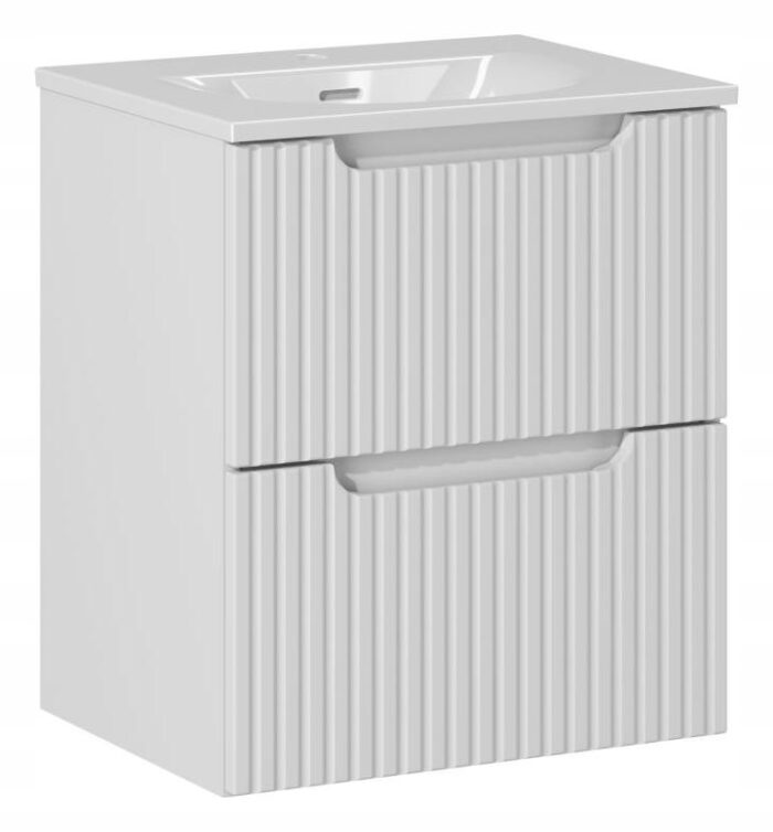 Szafka łazienkowa NOVA biały 50 cm umywalka wpuszczana 2 szuflady ryflowane fronty