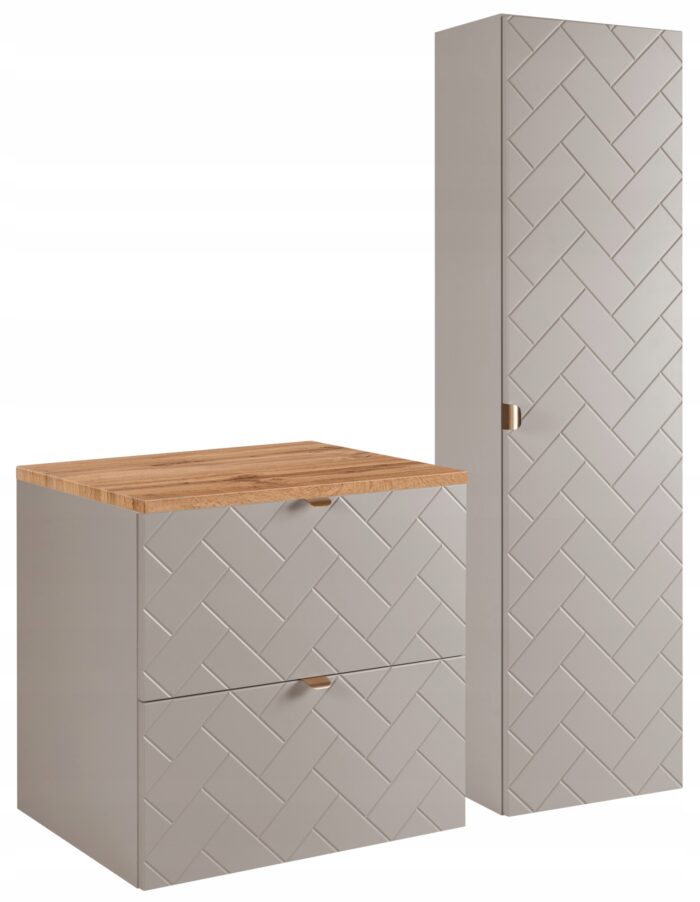 Zestaw mebli łazienkowych MADIS kaszmir szafka pod umywalkę blat dąb 60 cm słupek 35/136 cm