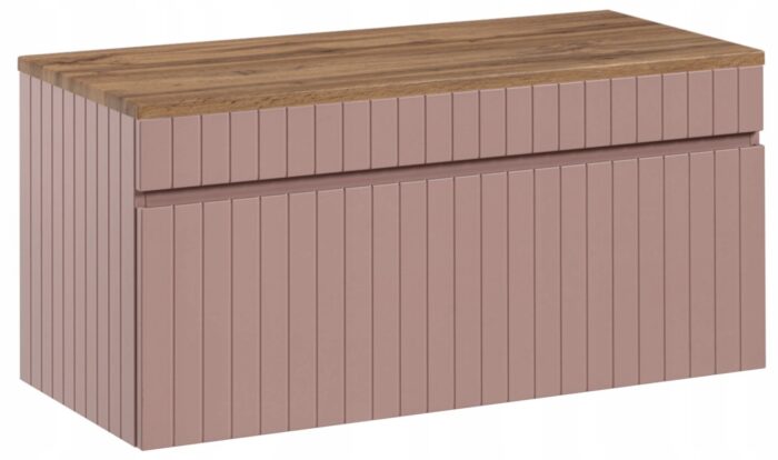 Szafka pod umywalkę ICONIC 100 cm pudrowy róż wisząca blat szuflada frezowany front