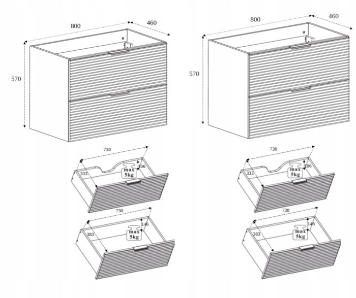 Szafka pod umywalkę  LOFT 160 cm czarny dąb wisząca pojemna loft szuflady frezowane fronty