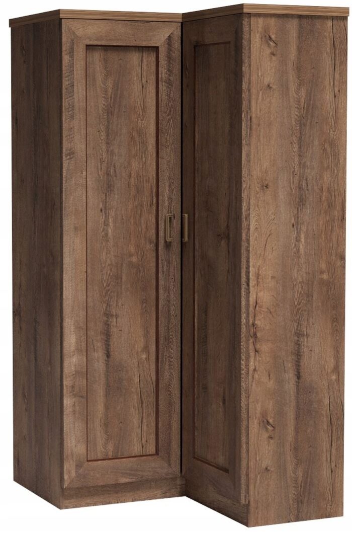 Szafa narożna BRISTOL 110 x 95 cm dąb lefkas pojemna półki drążek