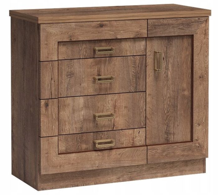 Komoda BRISTOL 100 cm dąb lefkas pojemna szuflady drzwi półki pogrubiony blat