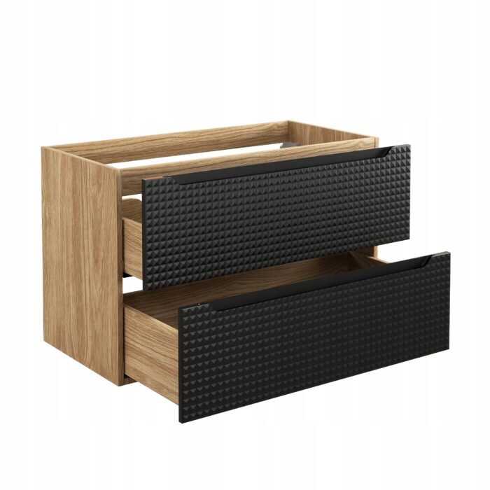 Szafka pod umywalkę LUXOR 90 cm dąb czarny front 3 D wisząca pojemna szuflady