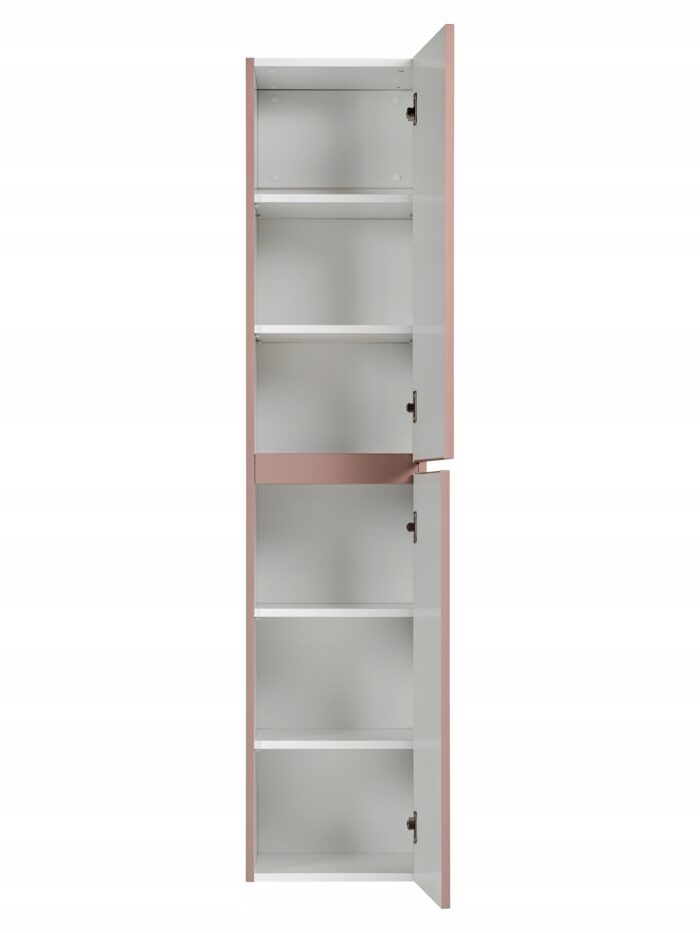 Słupek łazienkowy ICONIC 35/160 cm pudrowy róż szafka wysoka drzwi półki ryflowane fronty