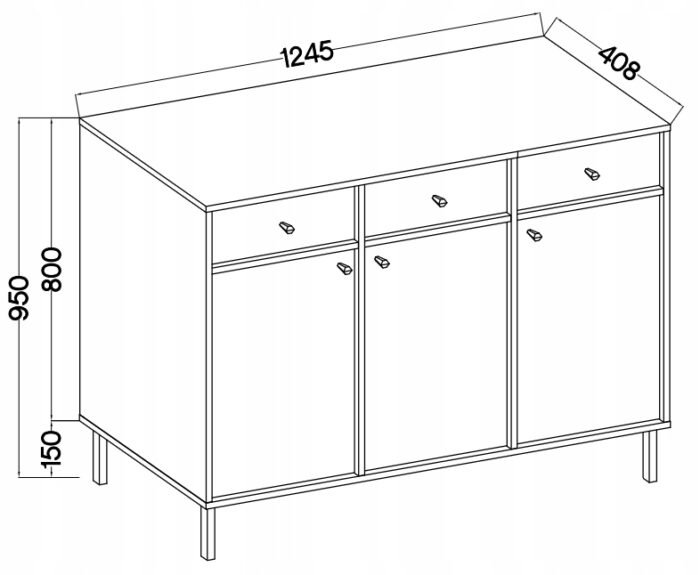 Komoda AVILA 125 cm zielona z drzwiami i szufladami czarne metalowe nogi typ prosty