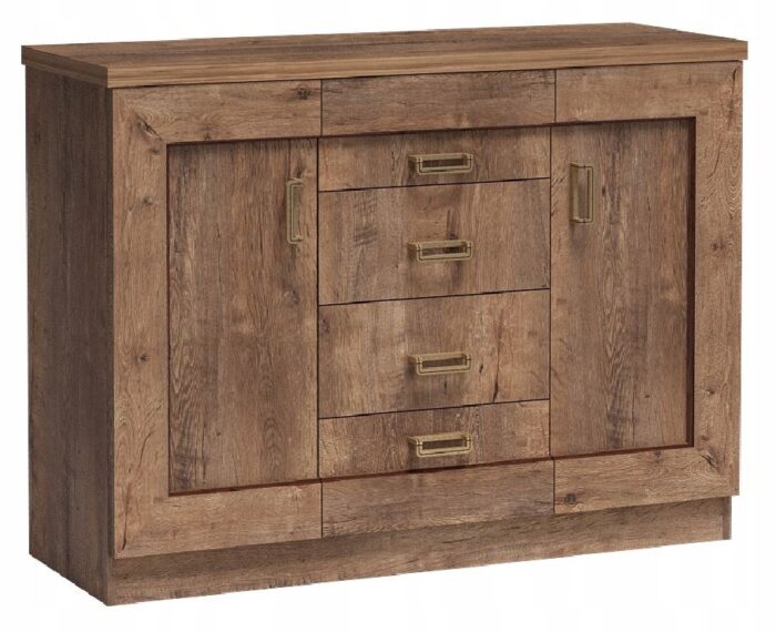 Komoda BRISTOL 120 cm dąb lefkas pojemna półki szuflady pogrubiony blat styl klasyczny