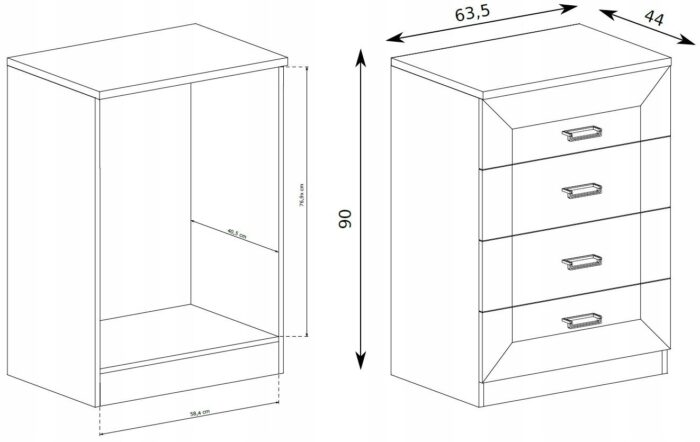 Komoda BRISTOL 63 cm dąb lefkas szuflady pogrubiony blat styl klasyczny