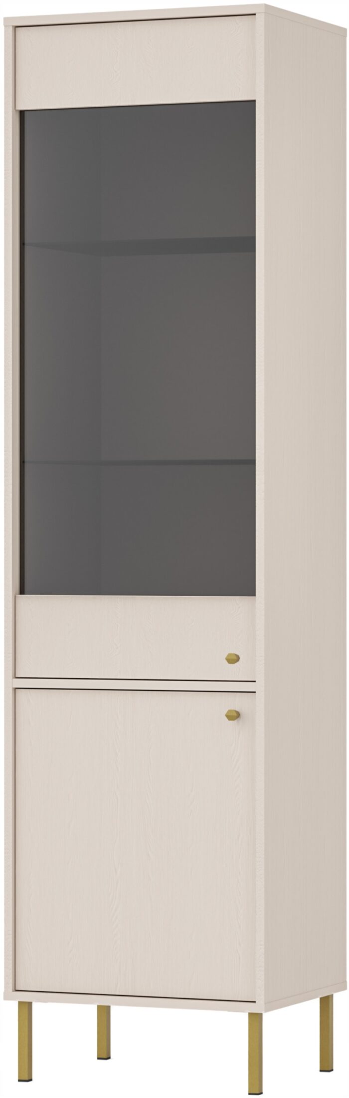 Witryna AVILA 195 cm beż piaskowy z drzwiami złote metalowe nogi typ prosty
