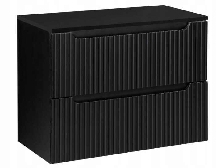 NOVA 80 cm czarna szafka łazienkowa z blatem drzwi ryflowane fronty