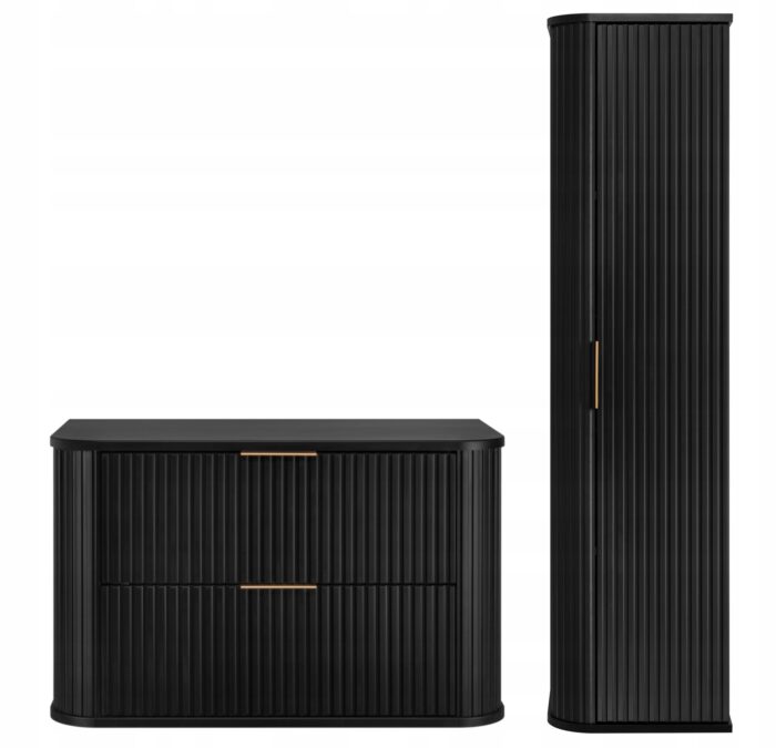 Zestaw mebli łazienkowych GLAMOUR czarny szafka pod umywalkę 80 cm słupek 35/139 cm