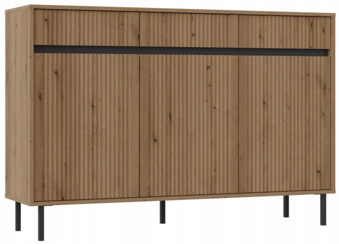 Komoda OSAKA 149 cm dąb evoke z drzwiami i szufladami metalowe nogi