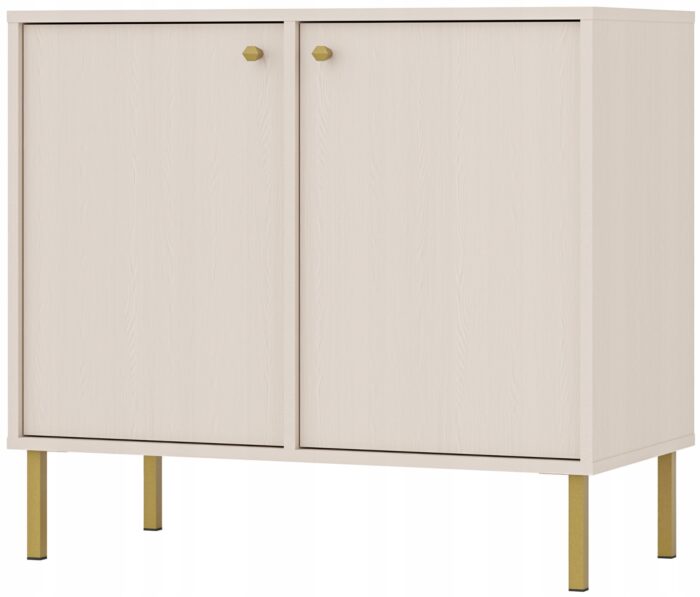 Komoda AVILA 84 cm beż piaskowy z drzwiami złote metalowe nogi typ prosty