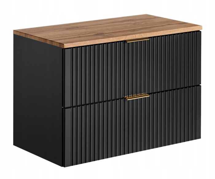 ADEL 80 cm dąb wotan szafka łazienkowa blat dąb wotan 2 szuflady ryflowane fronty