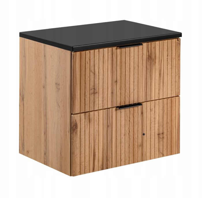 ADEL 60 cm dąb wotan szafka łazienkowa blat czarny 2 szuflady ryflowane fronty