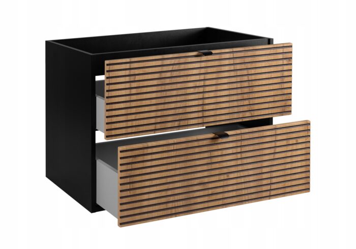 Szafka pod umywalkę  LOFT 160 cm czarny dąb wisząca pojemna loft szuflady frezowane fronty