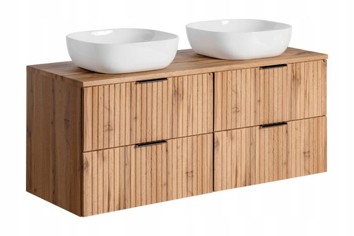 ADEL 160 cm dąb wotan szafka łazienkowa 2 umywalki blat 4 szuflady ryflowane fronty szeroka