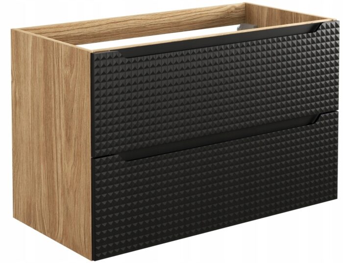 Szafka pod umywalkę LUXOR 90 cm dąb czarny front 3 D wisząca pojemna szuflady