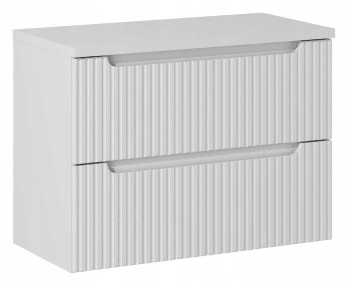 Szafka łazienkowa NOVA biały 80 cm blat biały ryflowane fronty 2 szuflady uniwersalna