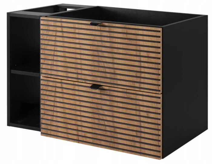 Szafka pod umywalkę AURA 80 cm czarny dąb wisząca loft szuflady regał frezowane fronty