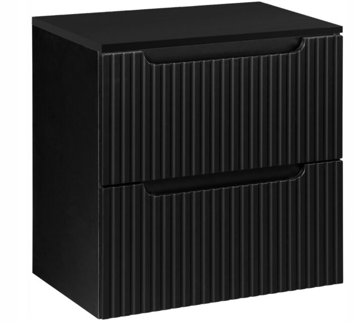 NOVA 60 cm czarna szafka łazienkowa z blatem szuflady ryflowane fronty