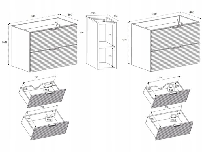 Szafka pod umywalkę LOFT 180 cm czarny dąb wisząca loft szuflady regał frezowane fronty