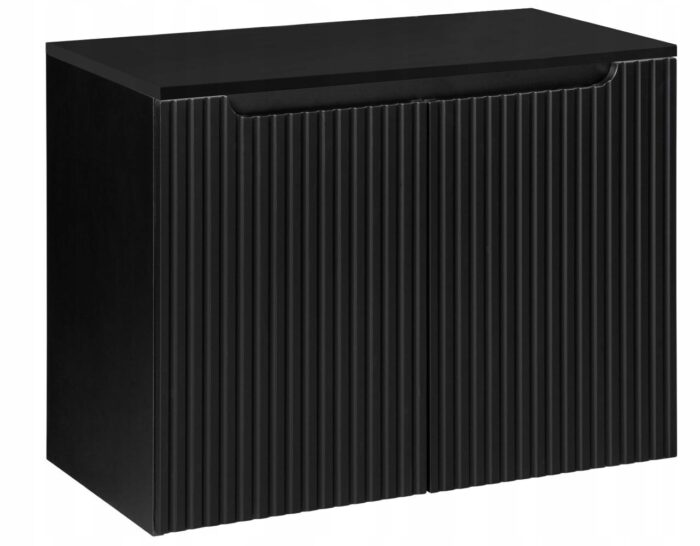 NOVA 80 cm czarna szafka łazienkowa z blatem drzwi ryflowane fronty