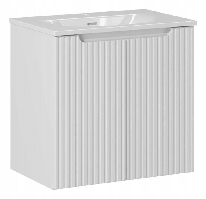 Szafka łazienkowa NOVA biały 60 cm umywalka wpuszczana 2 drzwi ryflowane fronty