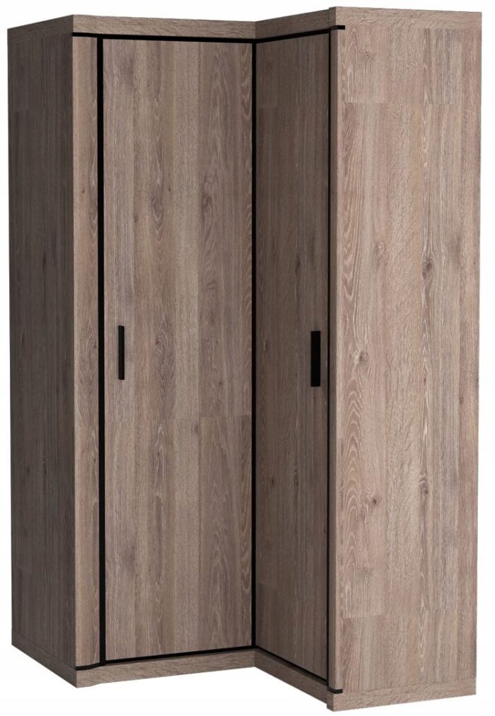 Szafa DALLAS 114 cm dąb truflowy narożna pojemna półki drążek wieszak