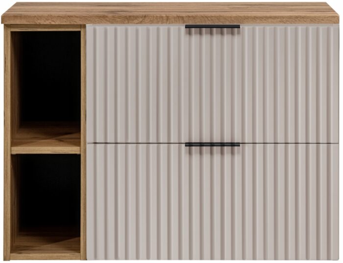 Szafka pod umywalkę FLOW 80 cm kaszmir dąb wisząca blat regał szuflady ryflowane fronty