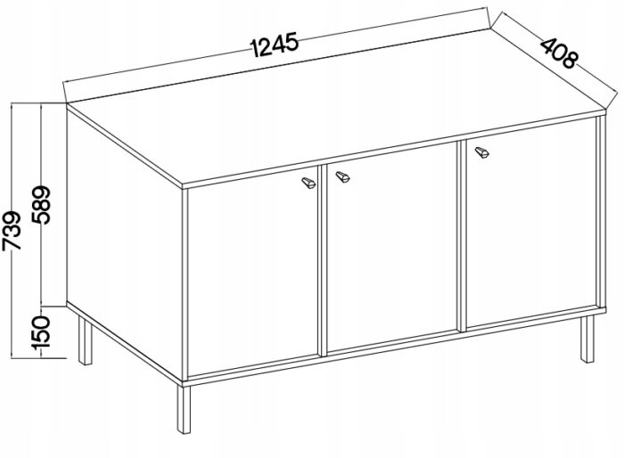Komoda AVILA 125 cm zielona z drzwiami czarne metalowe nogi typ prosty