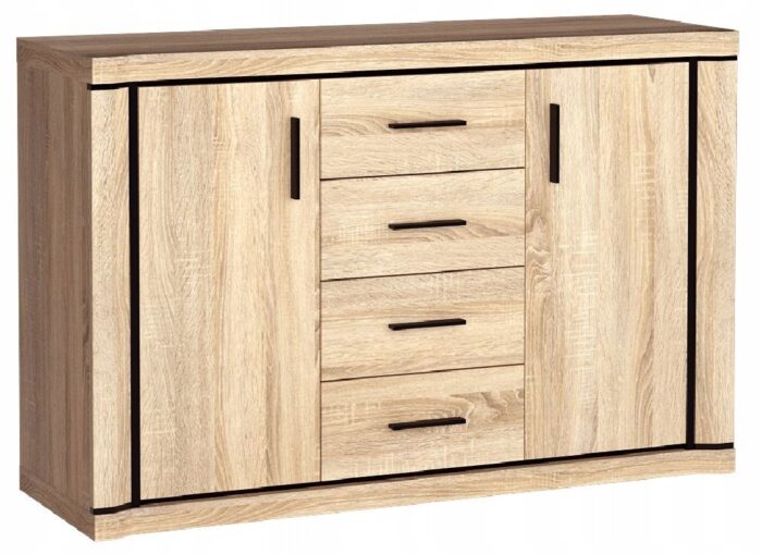 Komoda DALLAS 137 cm dąb sonoma pojemna szuflady drzwi