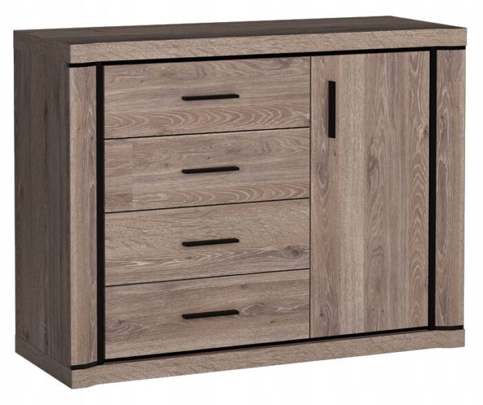 Komoda DALLAS 117 cm dąb truflowy pojemna szuflady półki drzwi