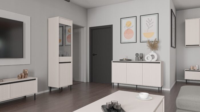 Komoda OSAKA 100 cm beż piaskowy z drzwiami metalowe nogi
