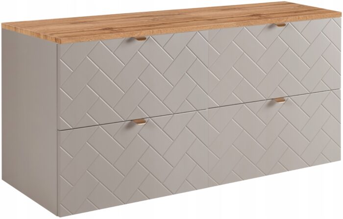 Szafka pod umywalkę MADIS 120 cm kaszmir blat wotan wisząca pojemna szuflady frezowane fronty