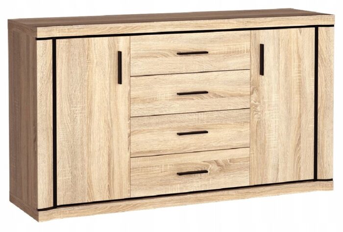Komoda DALLAS 157 cm dąb sonoma duża pojemna szuflady drzwi