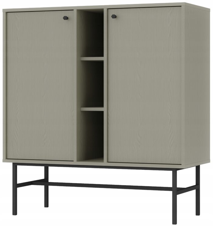Komoda AVILA 100 cm zielona z drzwiami i półkami czarne metalowe nogi typ stelaż