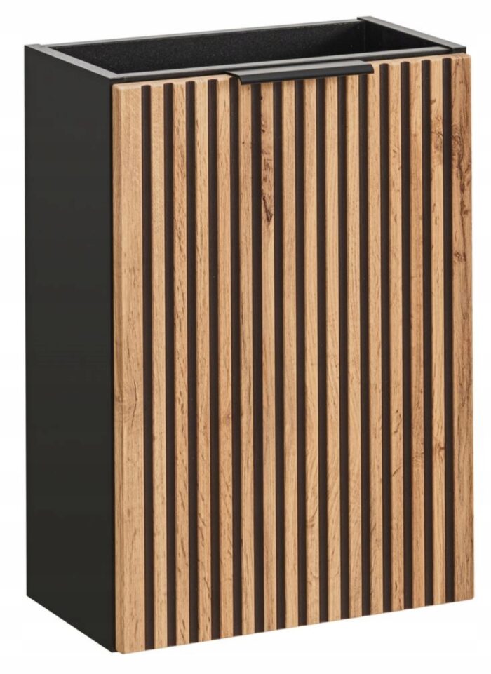 Szafka łazienkowa XILO 40 cm czarna dąb wisząca drzwi ryflowane fronty