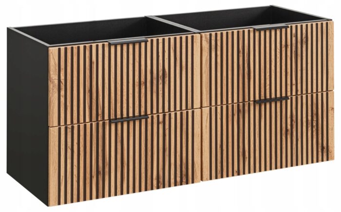 Szafka pod umywalki XILO 120 cm czarna dąb wisząca szuflady ryflowane fronty