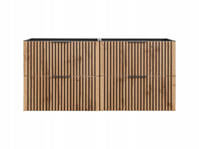 Szafka pod umywalki XILO 120 cm czarna dąb wisząca szuflady ryflowane fronty