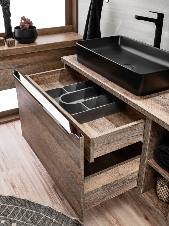 Szafka pod umywalkę SANTA FE 60 cm dąb wisząca blat szuflady organizer