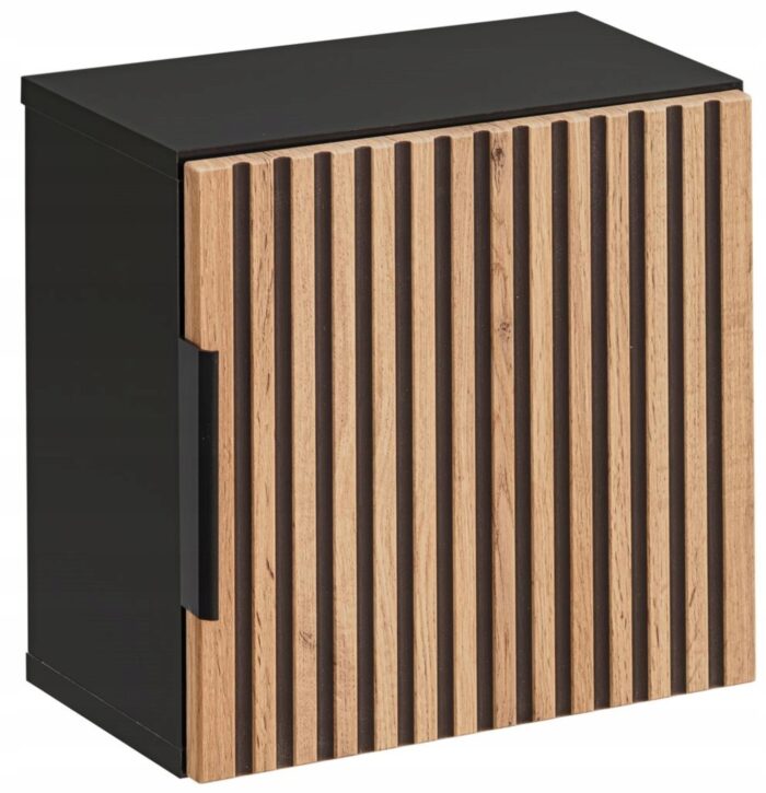 Szafka łazienkowa XILO 34 cm czarny dąb wisząca kwadratdrzwi półka ryflowany front