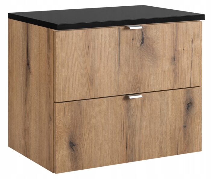 Szafka łazienkowa NOVA dąb 80 cm z szufladami blat czarny