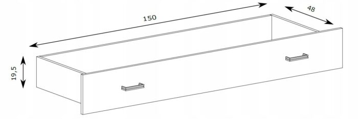 Szuflada INDIANAPOLIS 150 cm cm craft biały pojemnik do łóżka na kółkach