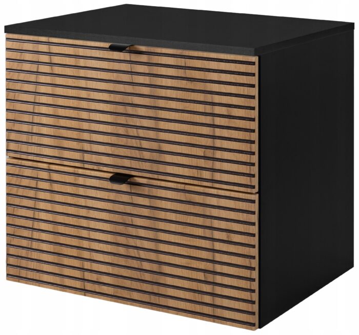 Szafka pod umywalkę AURA 60 cm czarny dąb blat loft pojemna szuflady frezowane fronty