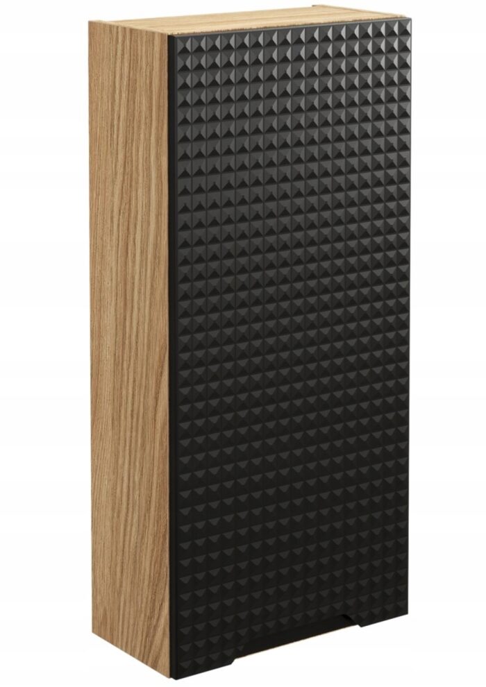 Słupek łazienkowy LUXOR 35x75 cm dąb czarny szafka wisząca drzwi półki front 3D